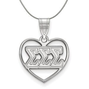 Sterling Silver Sigma Sigma Sigma Heart Greek Necklace - 24 Inch